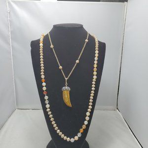 Ali khan  2pc neck set gold chain with horn shape & stones  necklace honey color